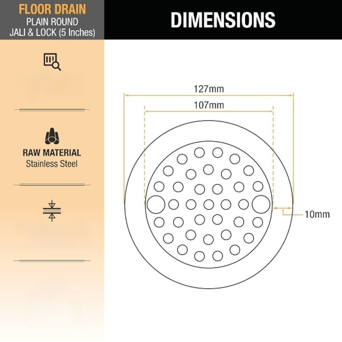 Round Floor Drain With Collar & Lock (5 Inches)