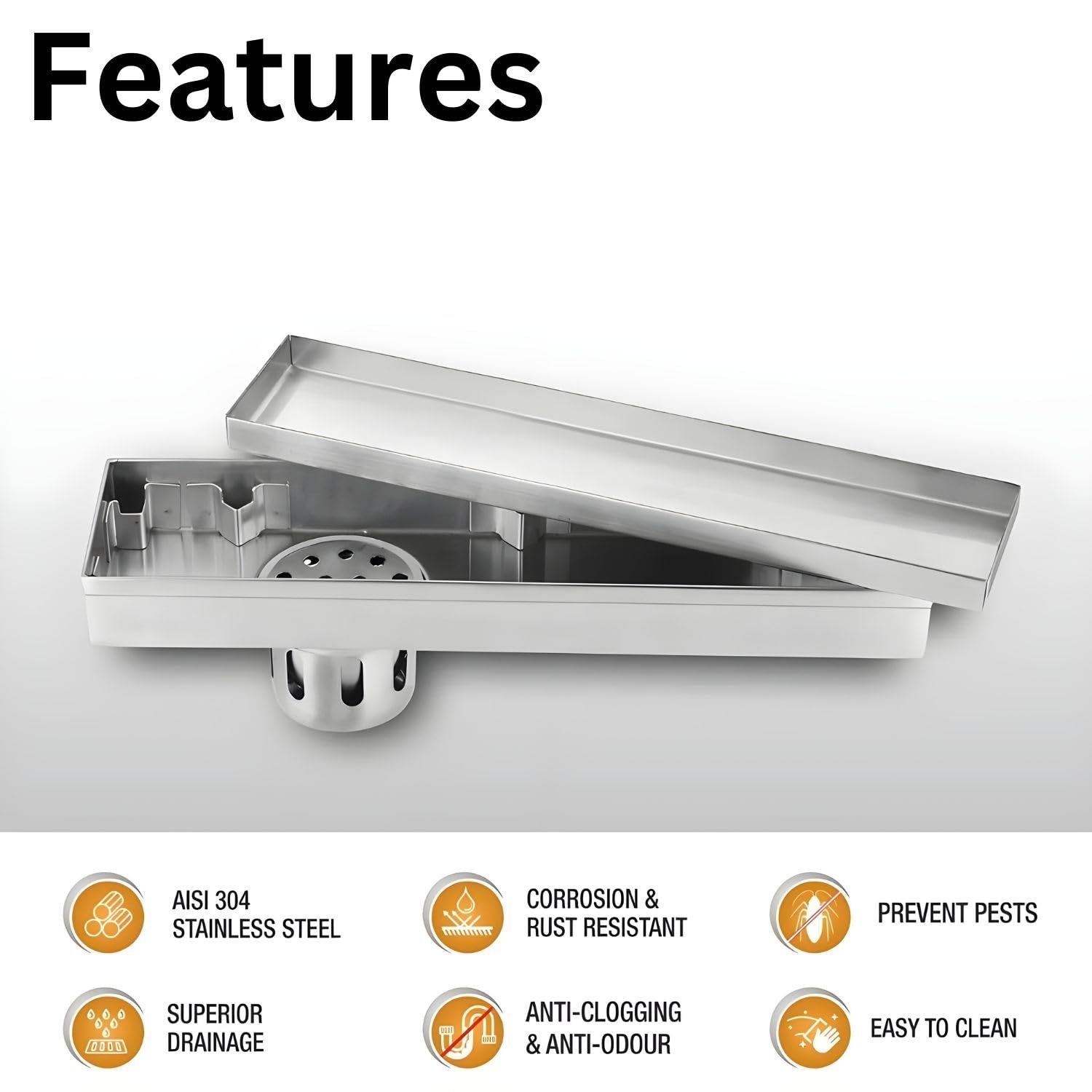 Marble Insert (304 Grade) Shower Drain Channel (12x4 Inches)