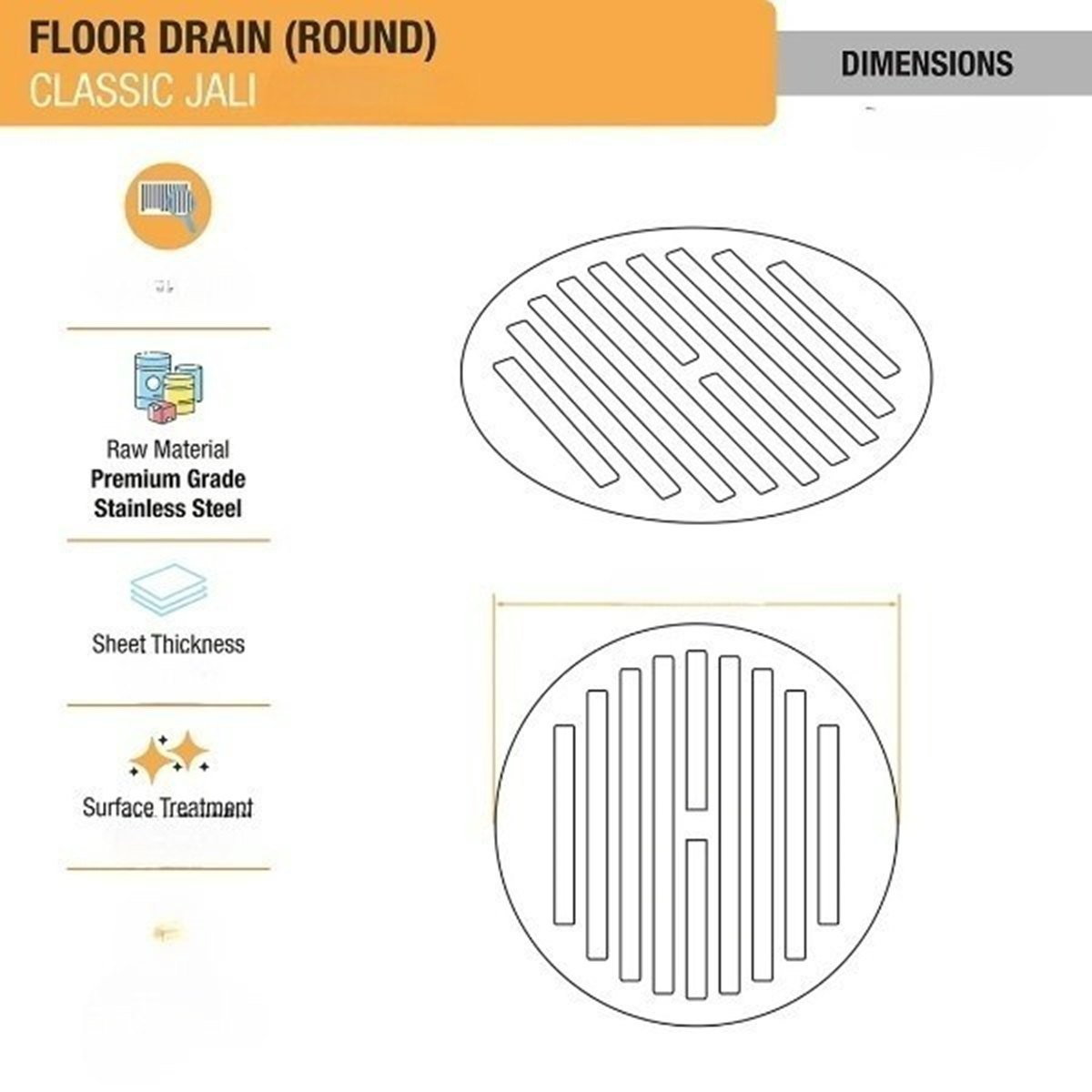 Classic Round Stainless Steel Floor Drain (5 Inches)