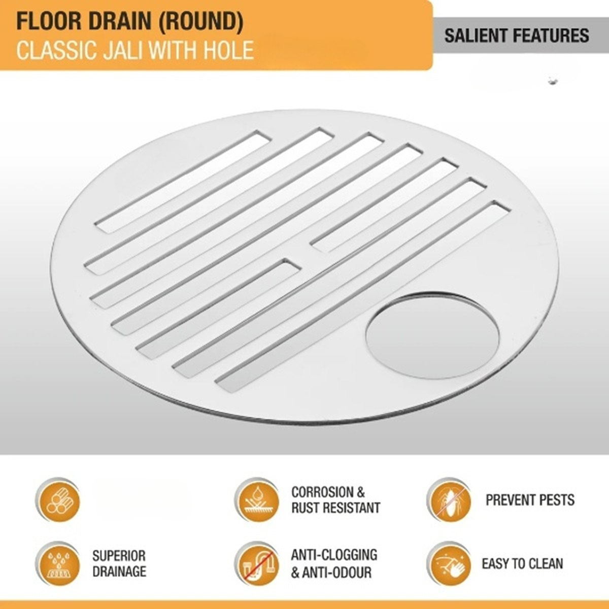 Classic Round Stainless Steel Floor Drain With Hole (3 Inches)