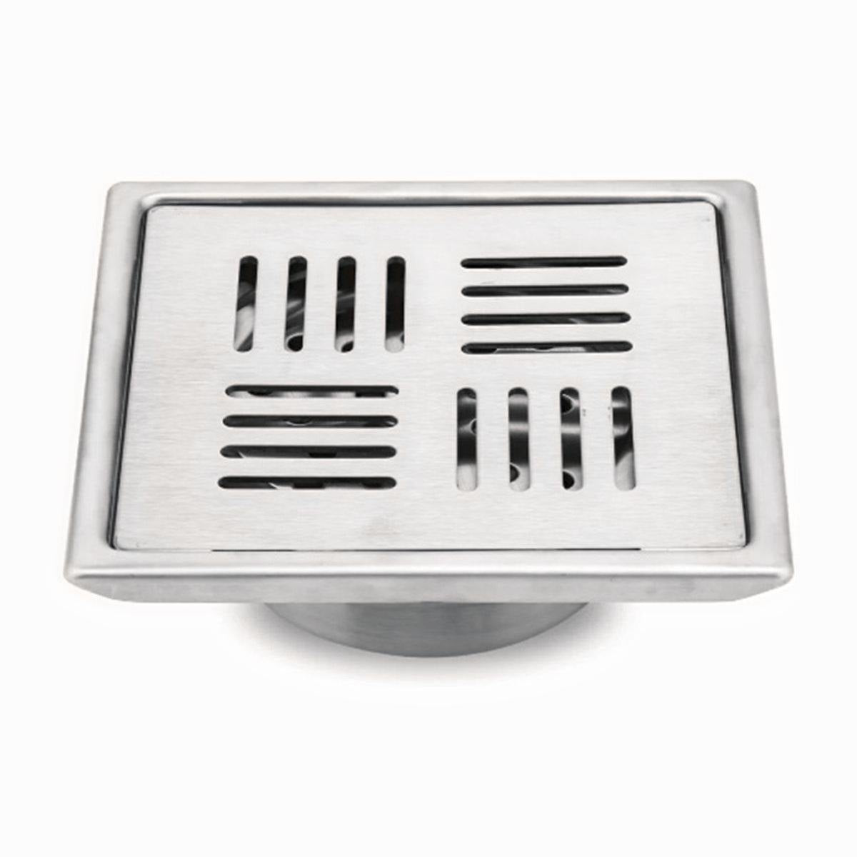 Stripes Square 304-Grade Floor Drain With Collar & Cockroach Trap (5x5 Inches)