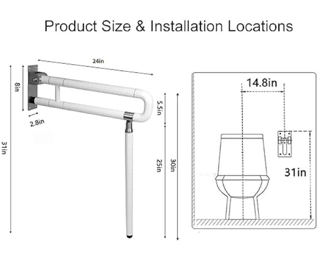 Handicap Foldable with Floor Support Stainless Steel Grab Bar (Nylon)