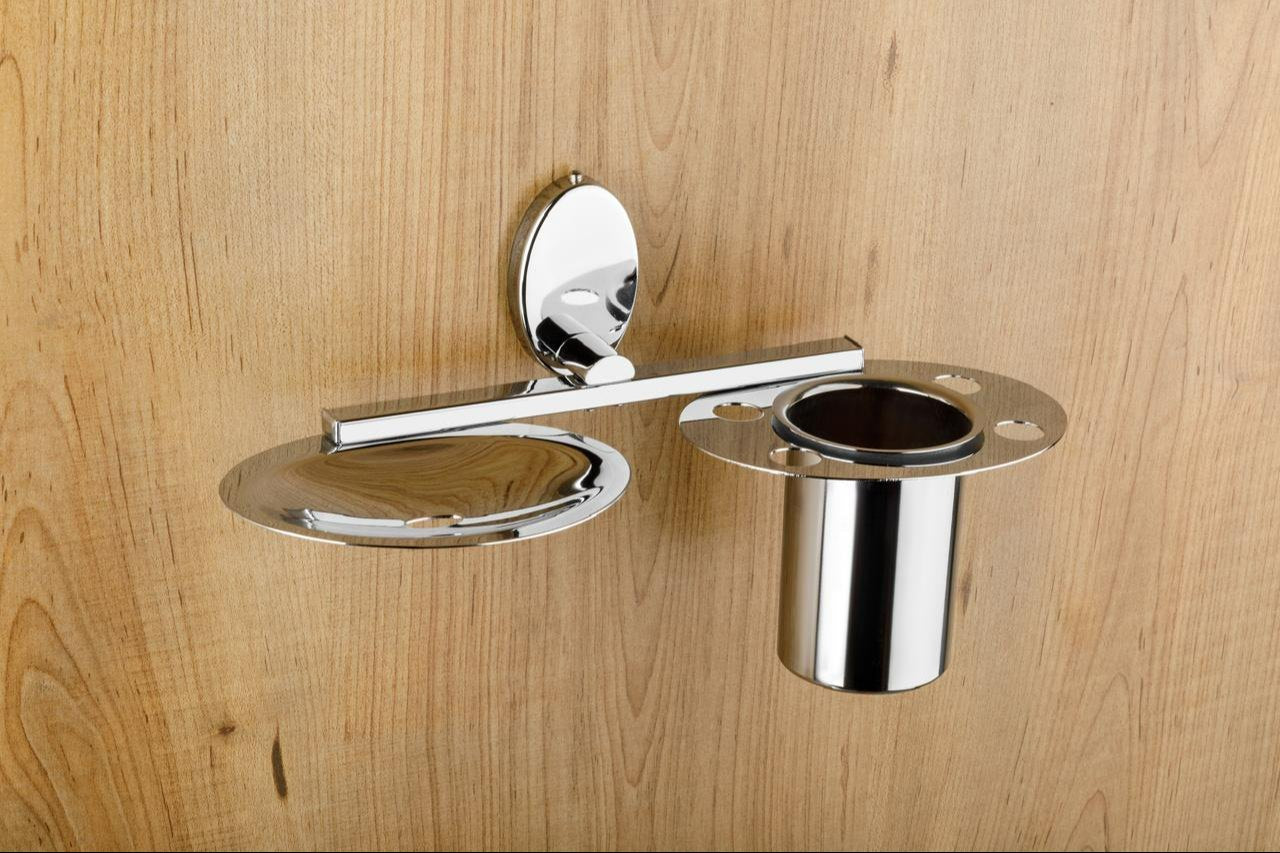 Jewel Stainless Steel Double Soap Dish With Tumbler Holder