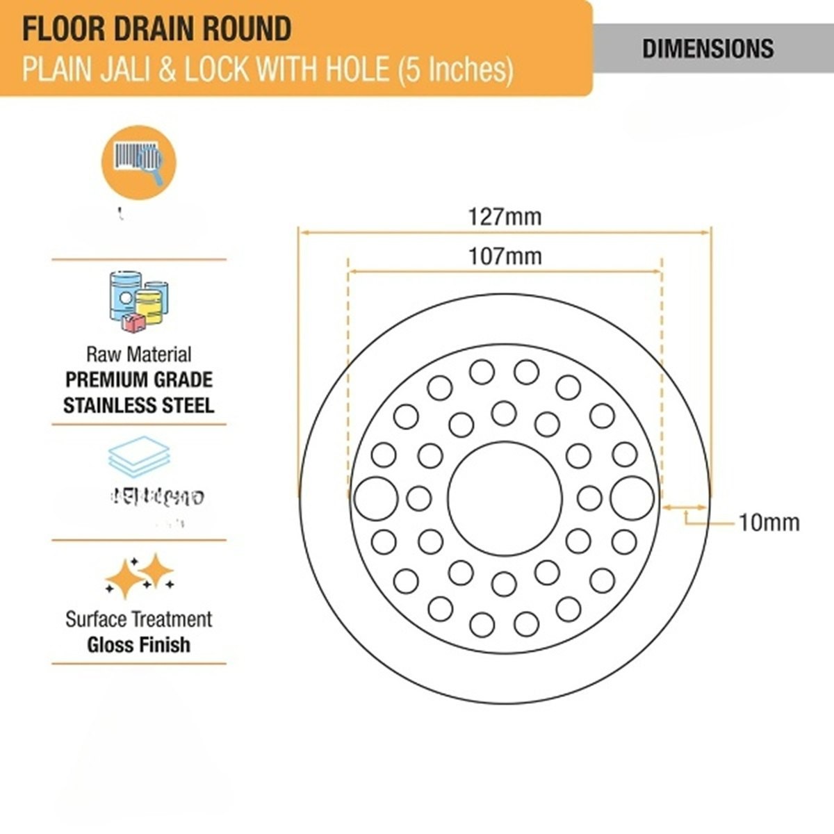 Round Floor Drain With Collar & Lock (5 Inches)