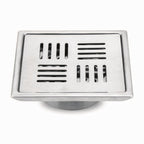Stripes Square 304-Grade Floor Drain With Collar & Cockroach Trap (5x5 Inches)