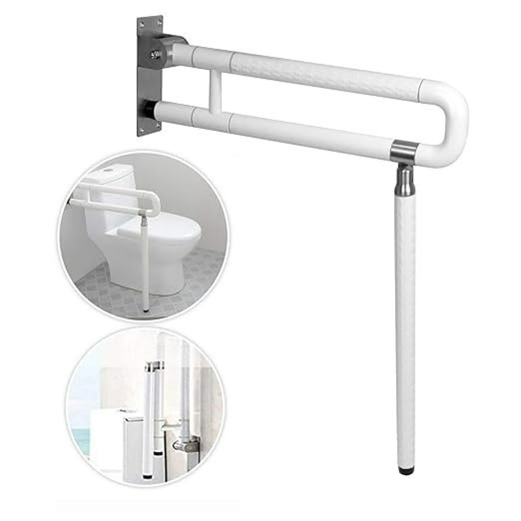 Handicap Foldable with Floor Support Stainless Steel Grab Bar (Nylon)