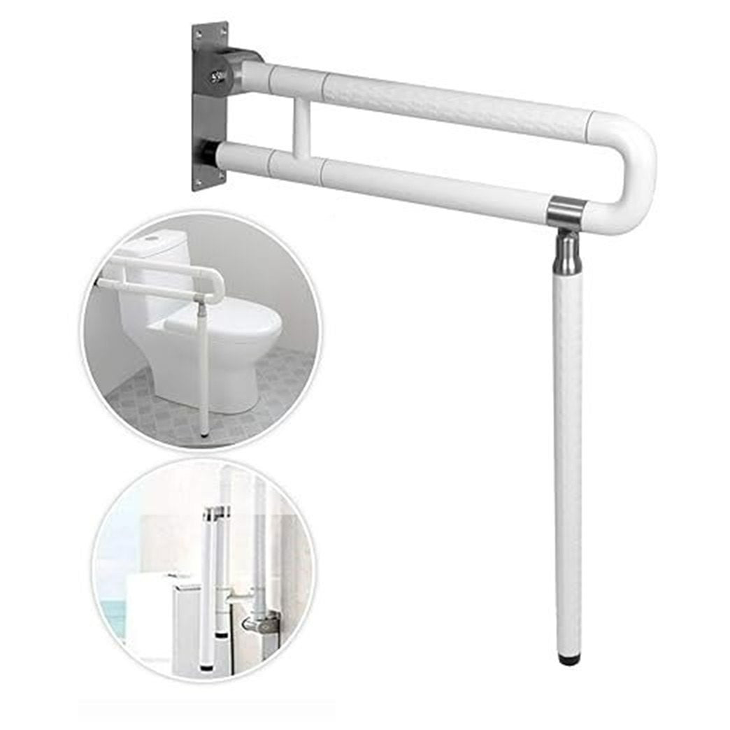 Handicap Foldable with Floor Support Stainless Steel Grab Bar (Nylon)
