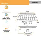Pearl Square 304-Grade Floor Drain With Collar & Cockroach Trap (5x5 Inches)